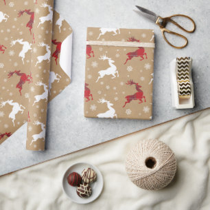 Cadeau Renne en papier kraft Tartan Rouge/Blanc ID589