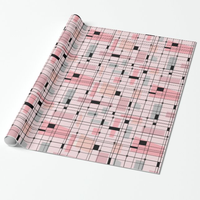 Cadeau Rétro grille rose et papier d'emballage de (Déroulé)