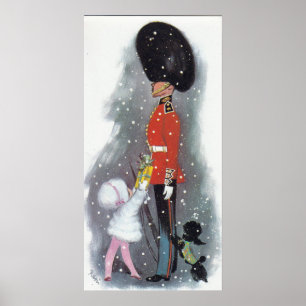cadeau rétro vintage donnant fille affiche de Noël