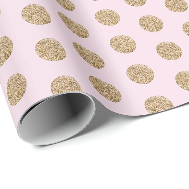 Cadeau Rose Clair| Papier enveloppant points de Parties s (Coin rond)