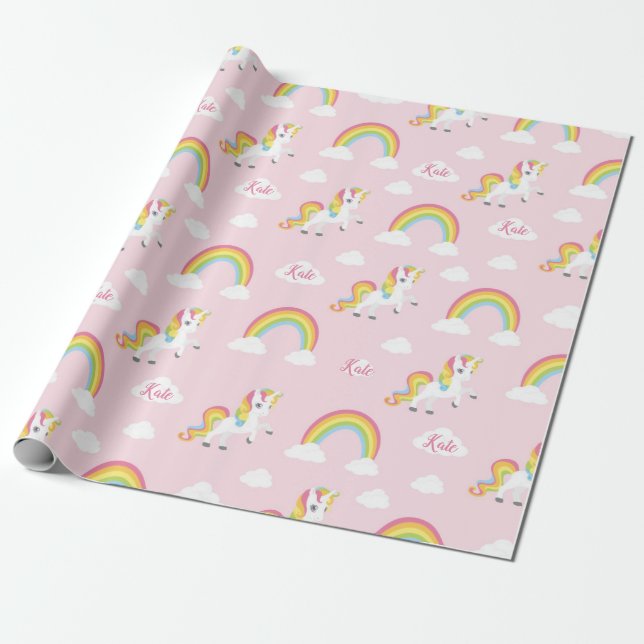 Cadeau Rose de papier d'emballage de licorne (Déroulé)