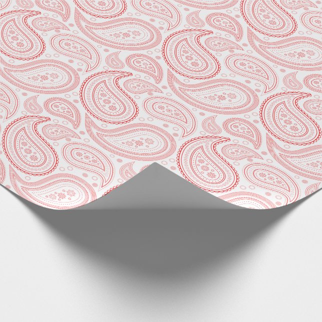 Cadeau Rouge de Paisley sur le papier d'emballage blanc (Coin)