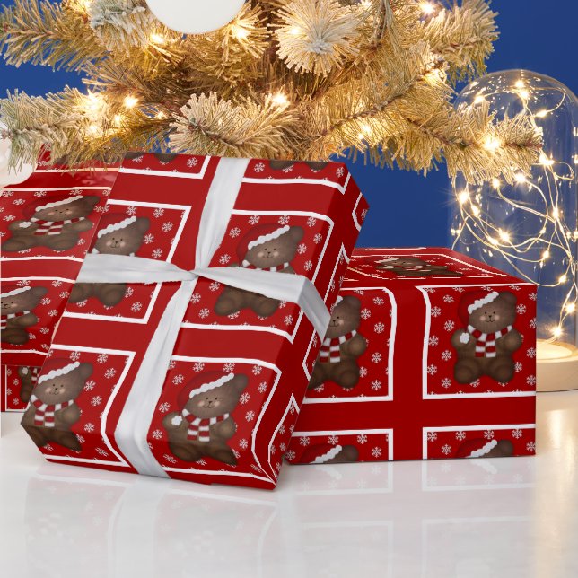 Cadeau Rouge: Papier d'enveloppement d'ours de Noël (Vacances)