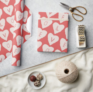 Cadeau Rouge rose Coeurs d'amour envelopper papier