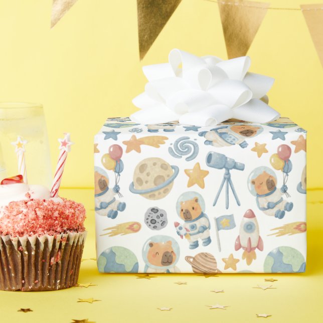 Cadeau Rouleau de papier Motif Capybara Space Wrapper (Fête d'anniversaire)