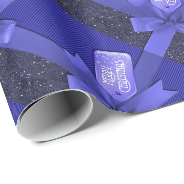 Cadeau Ruban bleu Joyeux papier d'enveloppement de Noël (Coin rond)