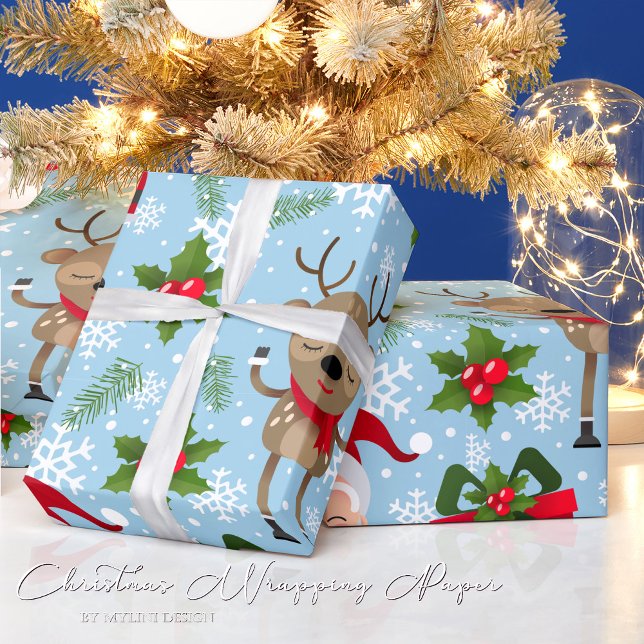 Cadeau Rudolph Père Noël Snowflakes Papier d'enveloppemen (Créateur téléchargé)