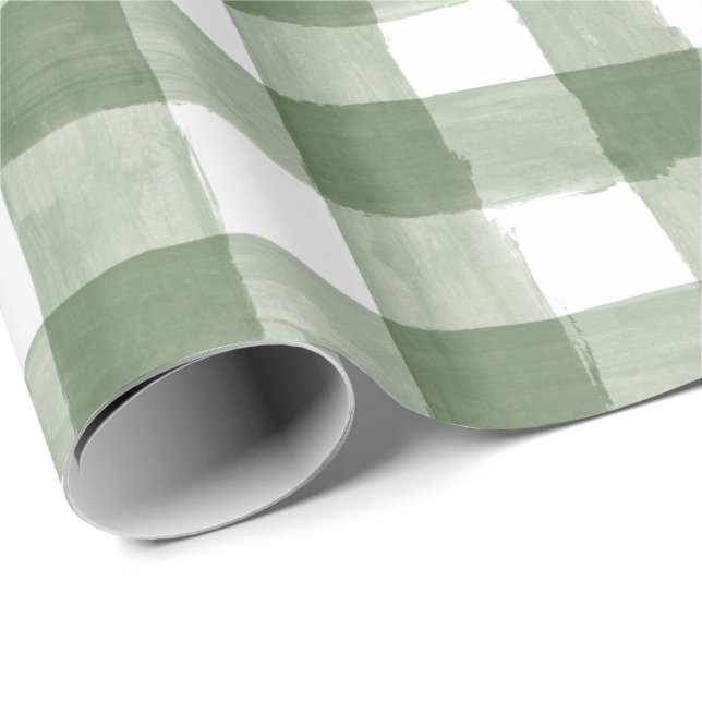 Cadeau Rustic Green Buffalo Check Papier d'emballage de v (Coin rond)