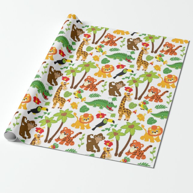 Cadeau Safari Animaux et Plantes exotiques papier d'envel (Déroulé)