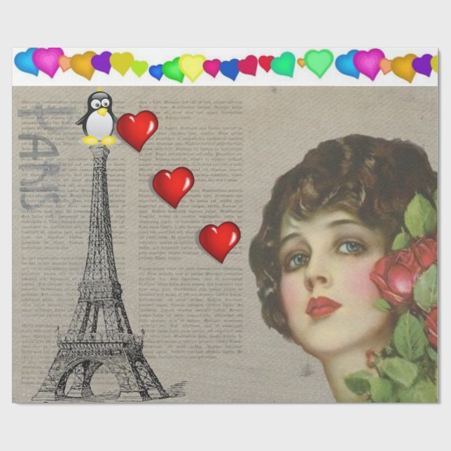 Cadeau Saint-Valentin Enveloppement papier Coeurs de ping (Plat)