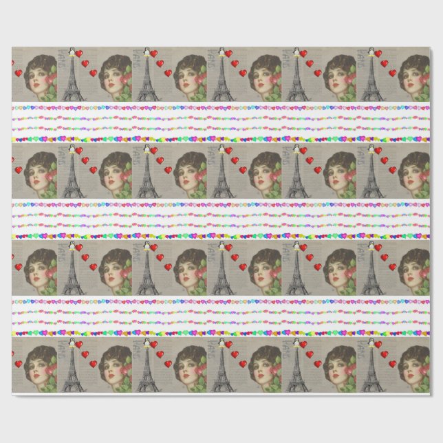 Cadeau Saint-Valentin Enveloppement papier Coeurs de ping (Plat)