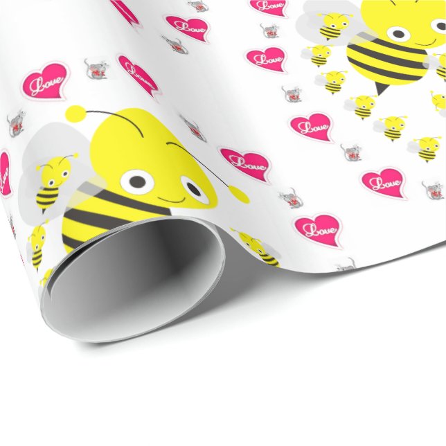 Cadeau Saint-Valentin Envelopper le papier Bumblebee Mice (Coin rond)