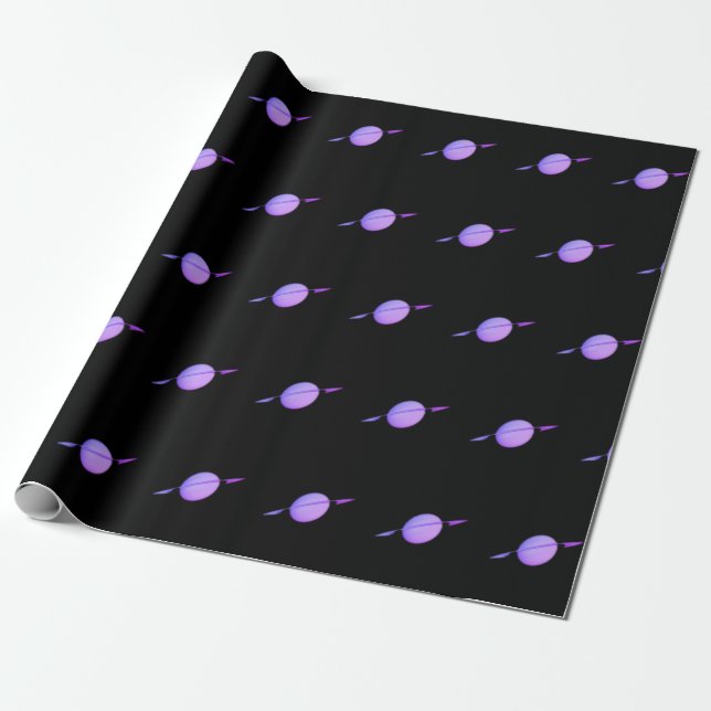 Cadeau Saturne violette sur papier d'emballage noir (Déroulé)