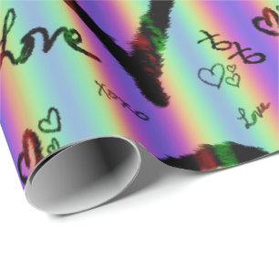 Cadeau Scribble Love Xoxo Heart Stripe Wrappe Papier