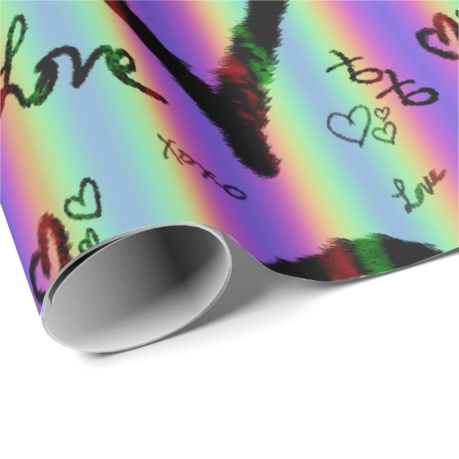 Cadeau Scribble Love Xoxo Heart Stripe Wrappe Papier (Coin rond)