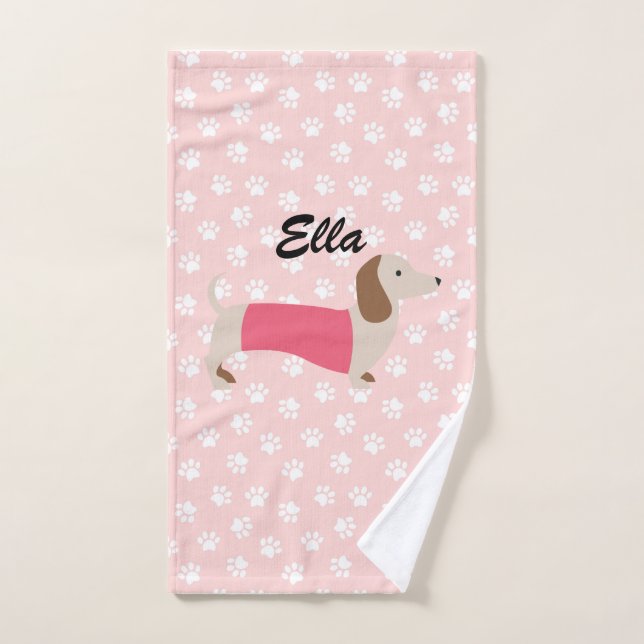 Cadeau serviette teckel rose et blanc (Serviette à main)