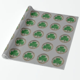 Cadeau Shamrock Gris Sur Papier Célèbre Enveloppant Les