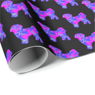 Cadeau Shih Tzu Silhouette Rose et Bleu Chien Papier noir