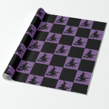 Sorcières noires sur papier d'emballage à carreaux