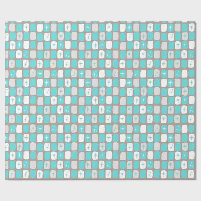 Cadeau Starbursts Turquoise Rétro Envelopper le papier (Plat)