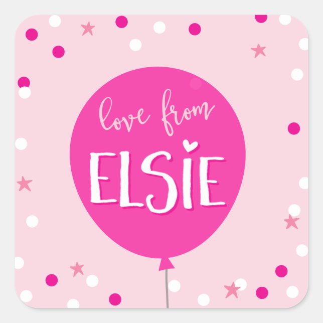 CADEAU TAG ÉTIQUETTE joli ballon rose confetti (Devant)