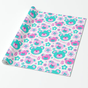 Cadeau Teddy ours fleurs 5e anniversaire nom papier cadea