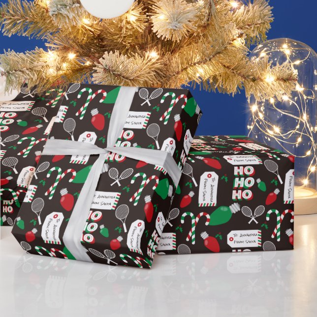 Cadeau Tennis de Noël sur mesure et papier d'enveloppemen (Vacances)
