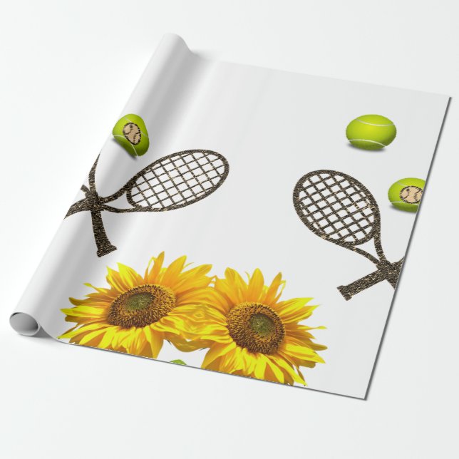 Cadeau Tennis de tournesol Matte Papier d'enveloppement (Déroulé)