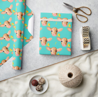 Cadeau Tête de veau mignonne avec fleur - Papier d'emball