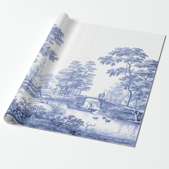 Cadeau Toile Bleu Toile Vintage Découpage Papier d'emball (Déroulé)