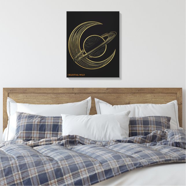 Cadeau Toile d'Art Céleste Croissant Saturne Doré (Insitu(Chambre))