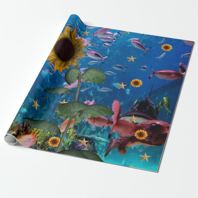 Cadeau Tournesol Océan Poisson Papier à envelopper (Déroulé)