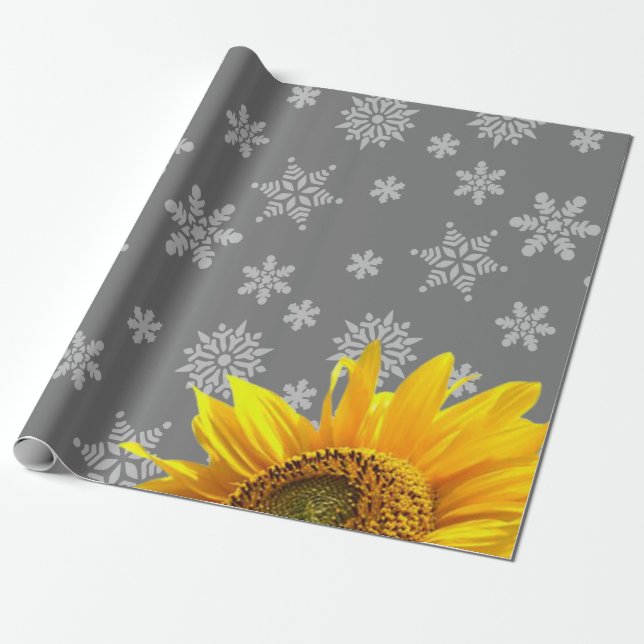 Cadeau Tournesol Snowflakes Papier d'enveloppement de mat (Déroulé)