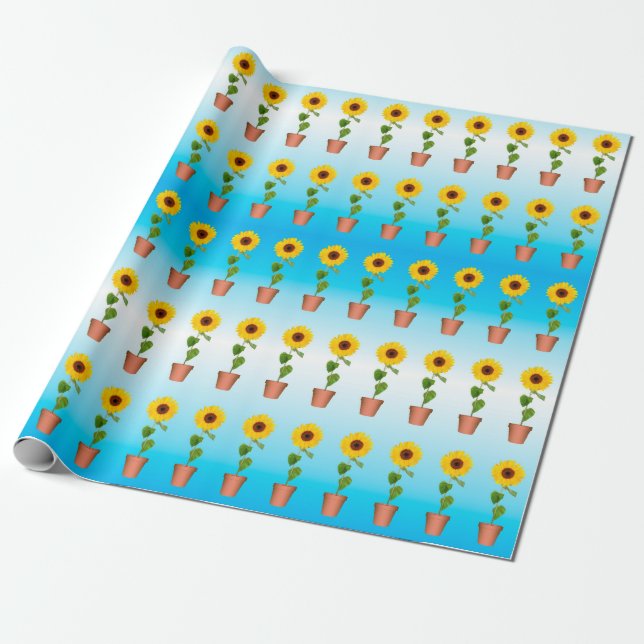 Cadeau Tournesols sur un papier d'emballage de gradient (Déroulé)