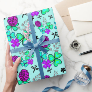Cadeau trèfle libellule quatre feuilles écorce papier