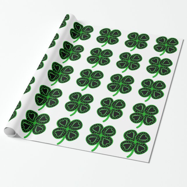 Cadeau Trèfle vert noir avec le papier de St Patrick W de (Déroulé)