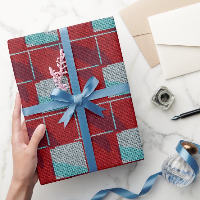 Cadeau Tricot Knit rouge et beige Papier d'enveloppement  (Cadeaux)