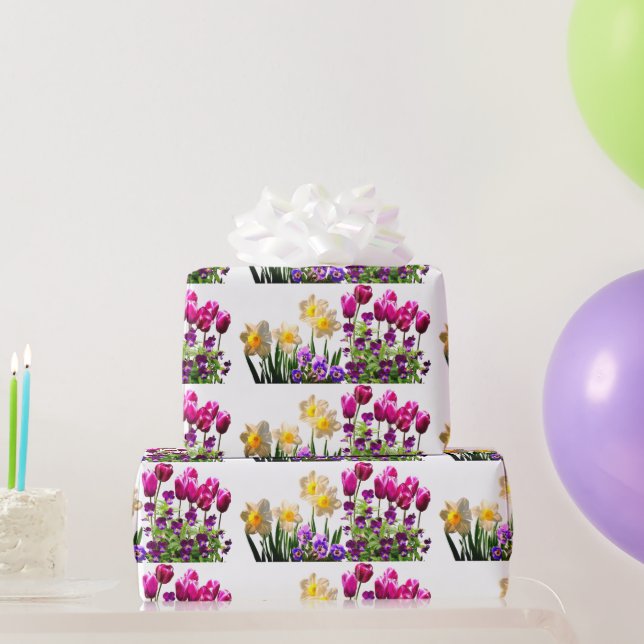 Cadeau Tulipes roses et jonquilles papier à envelopper (Cadeaux de fête)