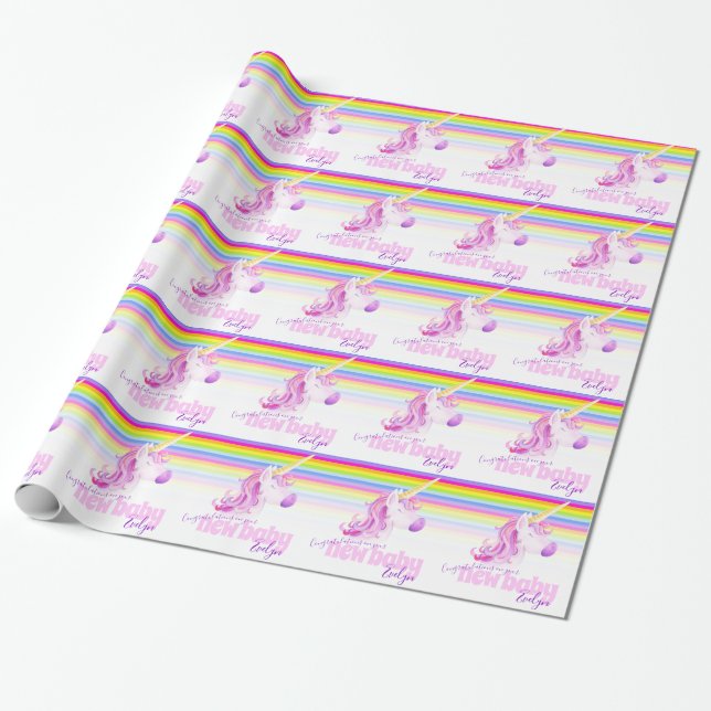 Cadeau Unicorn arc-en-ciel personnalisé nouveau papier bé (Déroulé)