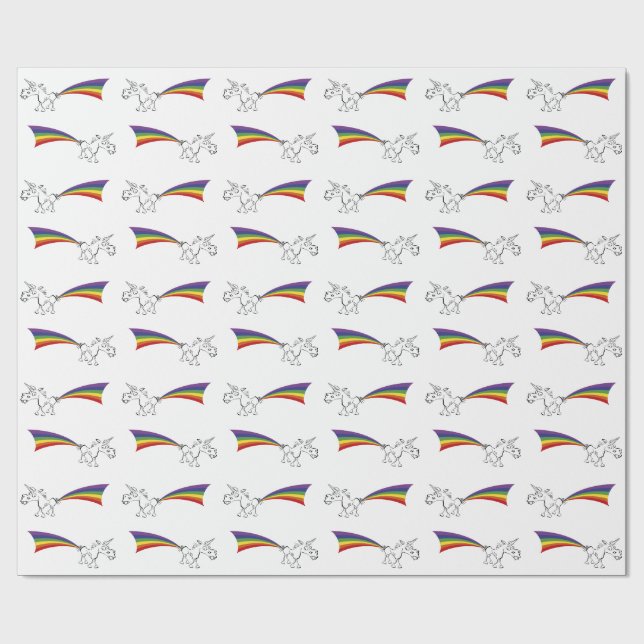 Cadeau Unicorne farçant un papier d'emballage arc-en-ciel (Plat)