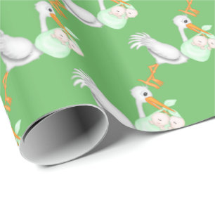 Cadeau Unisex jumeaux avec papier d'emballage de cigogne