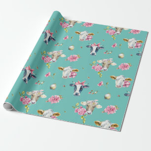 Cadeau Vaches et Motif de trèfle papier d'enrobage