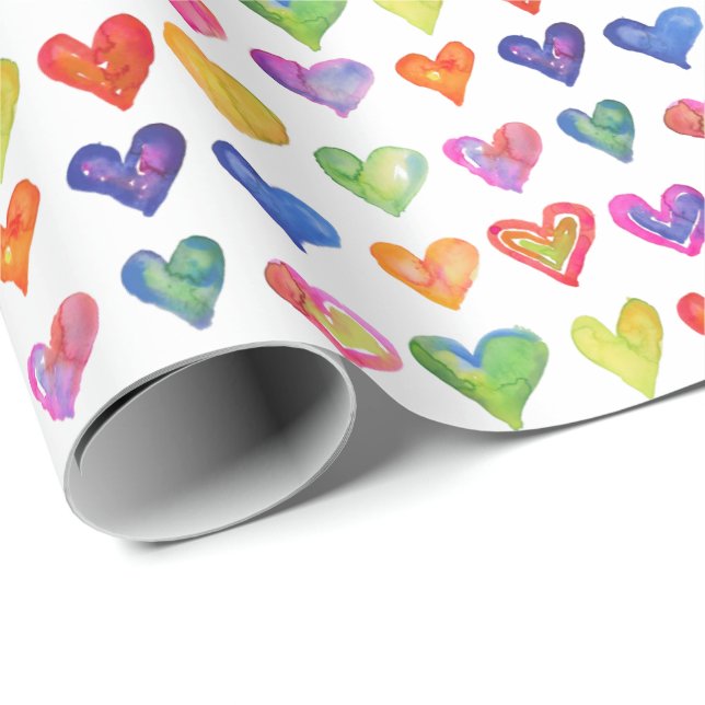 Cadeau Valentine Rainbow Hearts Enveloppement Papier (Coin rond)