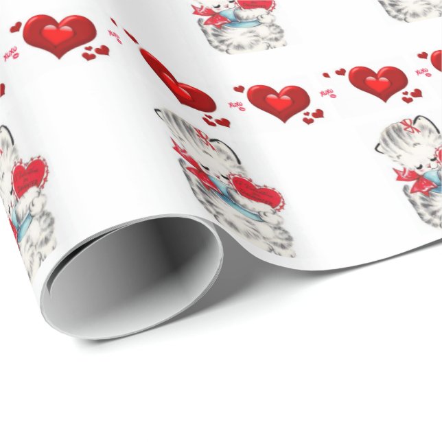 Cadeau Valentine's Day Wrapping Papier Kitten (Coin rond)