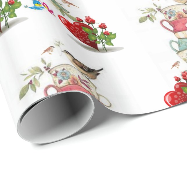 Cadeau Valentine's Day Wrapping Papier Oiseau Vintage (Coin rond)