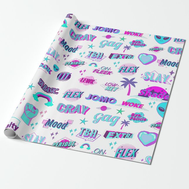 Cadeau Vaporwave TikTok Trending Papier Enveloppement Cad (Déroulé)