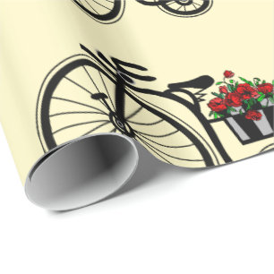 Cadeau Vélo avec papier d'enveloppement de fleurs