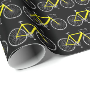Cadeau Vélo Jaune Sur Papier Enveloppé Noir