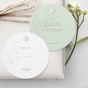 Cadeau Vert menthe Étiquettes Prix Floral Minimal Chic