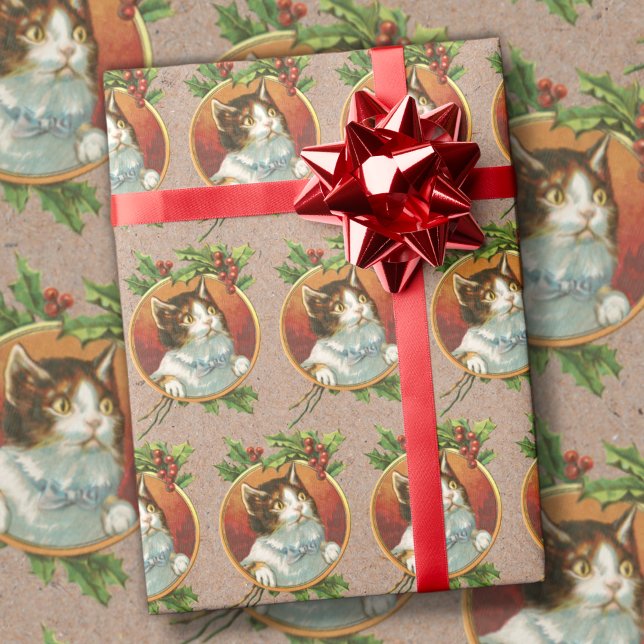 Cadeau Vintage Noël Chat Retro Vacances Papier d'envelopp (Créateur téléchargé)